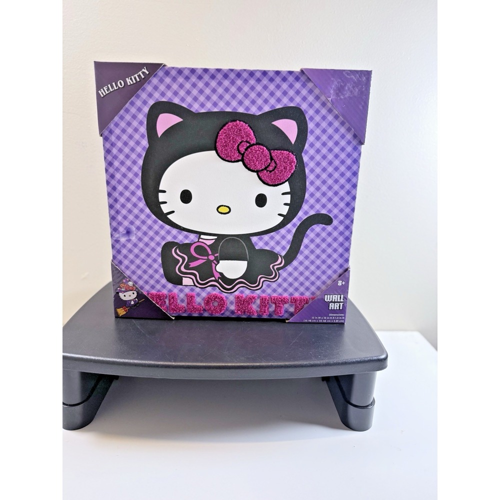 Sanrio Hello Kitty 12x12 Wall Art – Purple Plaid Cat Costume w/ Glitter Bow - Picture 2 of 3